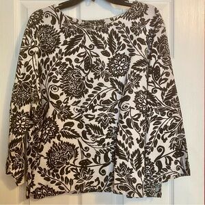 2 Piece Set Hot Cotton Floral Black and White Linen Top & Capri Pant Set Size XL
